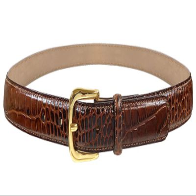 A274 Gold Buckle Italian Calfskin Genuine Full Leather Dress Belt 1"(25mm) Wide (Gold Alligator Brown, 30)