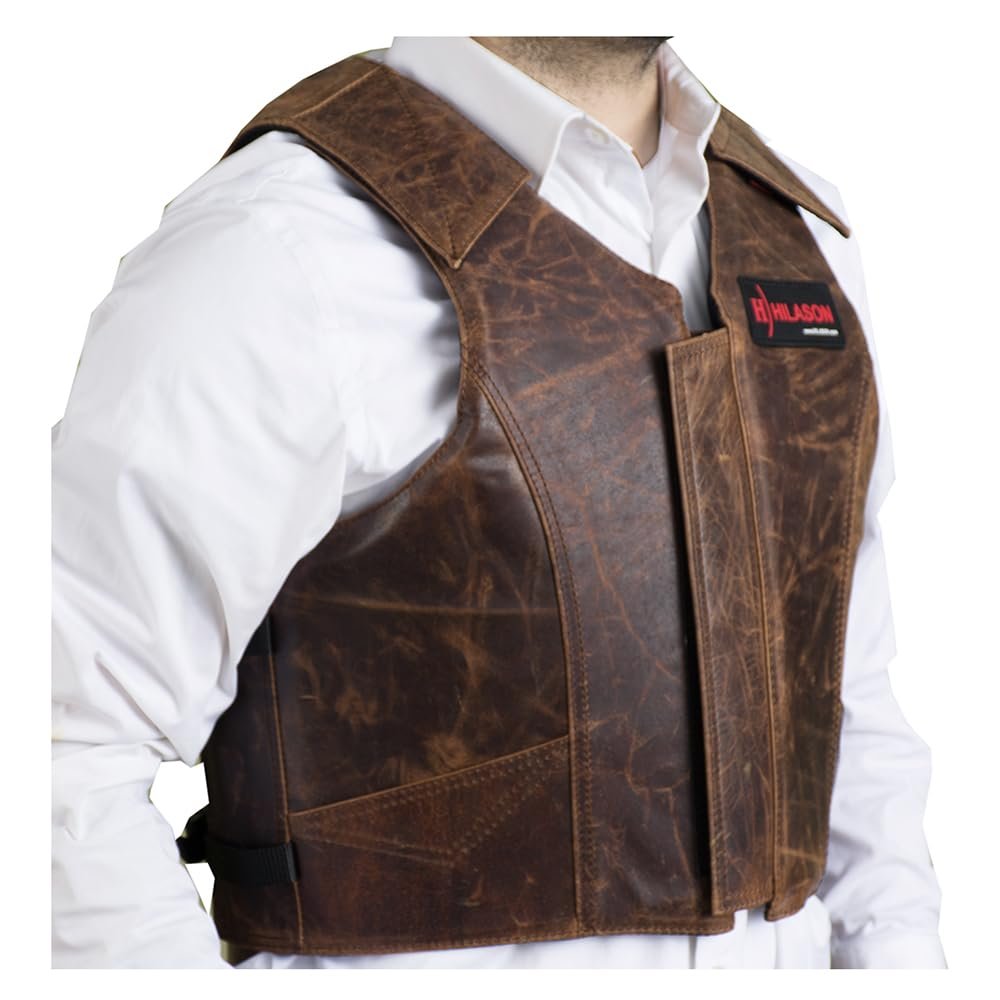 HILASON Safety Bull Riding Vest Protective Leather Brown | Equestrian Unisex Rodeo Men & Women