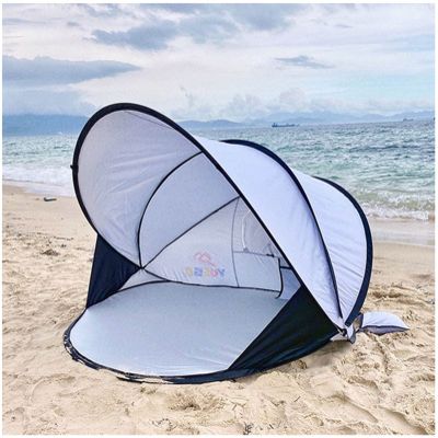HEBEHO Portable Pop Up Beach Tent for 2-3 Person, Outdoor Sun Shade Shelter Waterproof UPF 40+ Sun Protection Windproof, Beach Shelter with 1 Window and Bag, Silver, 130130105cm