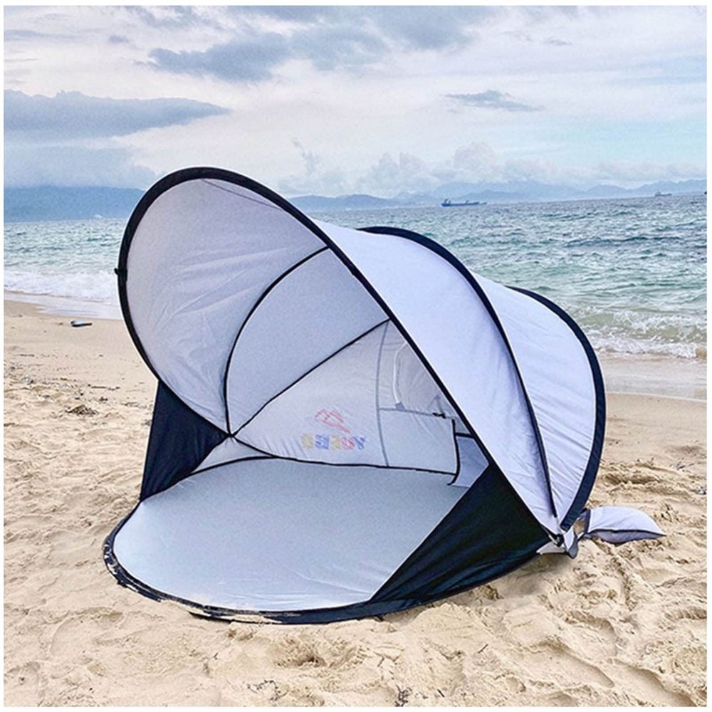 HEBEHO Portable Pop Up Beach Tent for 2-3 Person, Outdoor Sun Shade Shelter Waterproof UPF 40+ Sun Protection Windproof, Beach Shelter with 1 Window and Bag, Silver, 130130105cm