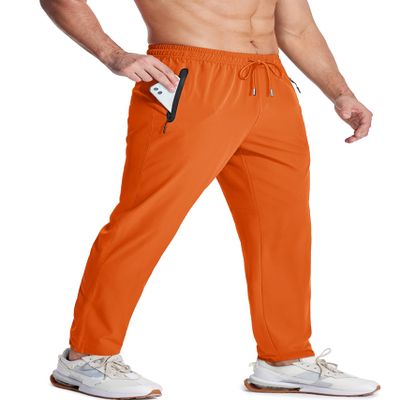 MAGCOMSEN Mens Lightweight Running Pants with Zip Pockets Quick Dry Athletic Elastic Waist Active Sweatpants Orange 34