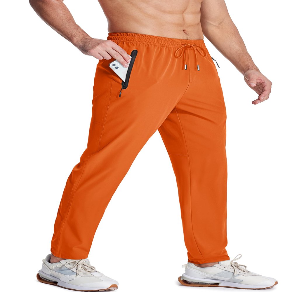 MAGCOMSEN Mens Lightweight Running Pants with Zip Pockets Quick Dry Athletic Elastic Waist Active Sweatpants Orange 34