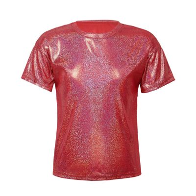 Jhaoyu Kids Girls Boys Short Sleeves Shiny Metallic Dance Top T-Shirt Modern Jazz Hip Hop Stage Performance Costume Gold 3-4 Years