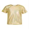 Jhaoyu Kids Girls Boys Short Sleeves Shiny Metallic Dance Top T-Shirt Modern Jazz Hip Hop Stage Performance Costume Gold 4-5 Years view 1