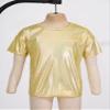 Jhaoyu Kids Girls Boys Short Sleeves Shiny Metallic Dance Top T-Shirt Modern Jazz Hip Hop Stage Performance Costume Gold 4-5 Years view 4