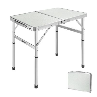 VILLEY Folding Camping Table, 2ft Small Portable Lightweight Outdoor Table with Aluminum Adjustable Legs for Travel Picnic Cooking Beach