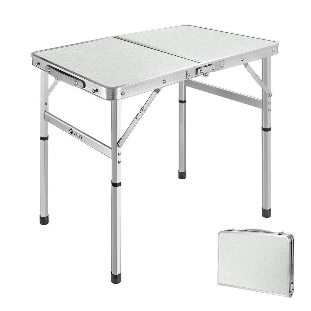 VILLEY Folding Camping Table, 2ft Small Portable Lightweight Outdoor Table with Aluminum Adjustable Legs for Travel Picnic Cooking Beach