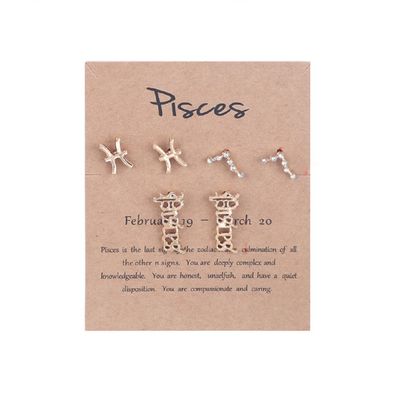 3 Pairs 12 Constellation Zodiac Sign Stud Earrings Star Astrology Horoscope Wish Card for Women Birthday Anniversary Friendship Jewelry-Pisces