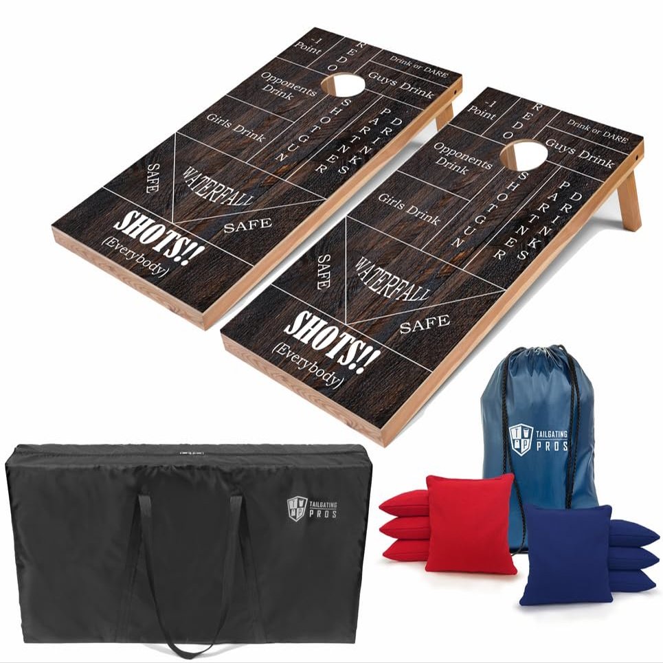 Tailgating Pros Cornhole Boards - 4'x2' Lightweight Regulation Beach Cornhole Game w/Carrying Case & Set of 8 Corn Hole Bean Bags w/Tote