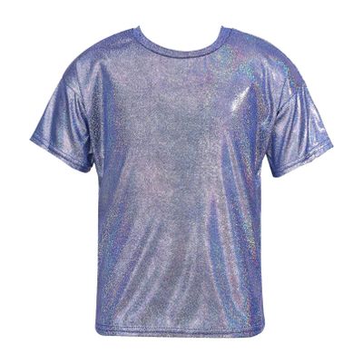 Jhaoyu Kids Girls Boys Short Sleeves Shiny Metallic Dance Top T-Shirt Modern Jazz Hip Hop Stage Performance Costume Royal Blue 3-4 Years