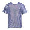 Jhaoyu Kids Girls Boys Short Sleeves Shiny Metallic Dance Top T-Shirt Modern Jazz Hip Hop Stage Performance Costume Royal Blue 3-4 Years view 1