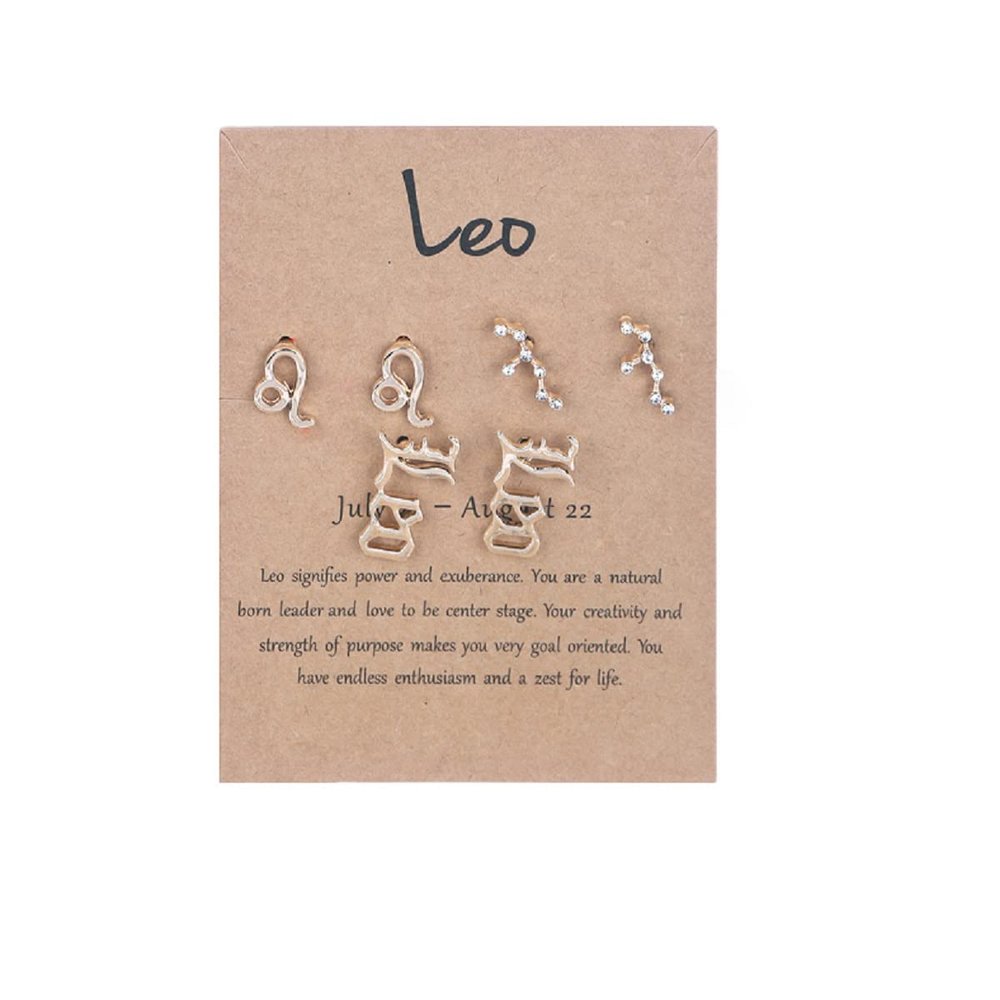 3 Pairs 12 Constellation Zodiac Sign Stud Earrings Star Astrology Horoscope Wish Card for Women Birthday Anniversary Friendship Jewelry-Leo