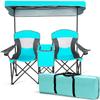 LUARANE Double Camping Chair w/Shade Canopy, Portable Beach Camping Chair with Mini Table Beverage Holder Carrying Bag, Suitable for Beach Park Pool Camping Fishing view 1