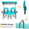LUARANE Double Camping Chair w/Shade Canopy, Portable Beach Camping Chair with Mini Table Beverage Holder Carrying Bag, Suitable for Beach Park Pool Camping Fishing view 4