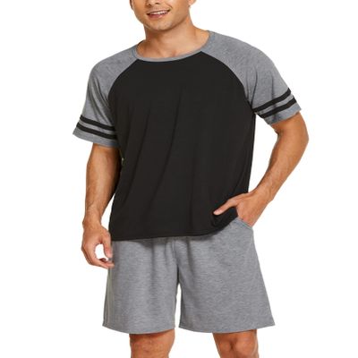 Ekouaer Mens Pajama Short Sets Short Sleeve Crewneck Pajama Lounge Set Raglan Sleepwear Heather Grey