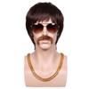 ColorGround 3-Pieces Chain and Moustache and Short Curly Wig for 70'S Disco Party (Brown Straight (4 pieces set)) view 2