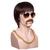 ColorGround 3-Pieces Chain and Moustache and Short Curly Wig for 70'S Disco Party (Brown Straight (4 pieces set)) view 4