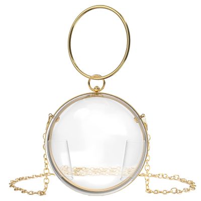 Acrylic Handbag Evening Clutch Bag, Small Round Ball Clear Purse for Women, Transparent Stadium Approved Crossbody Shoulder Bag for School Prom & Concerts (Not Compatible with Phone)