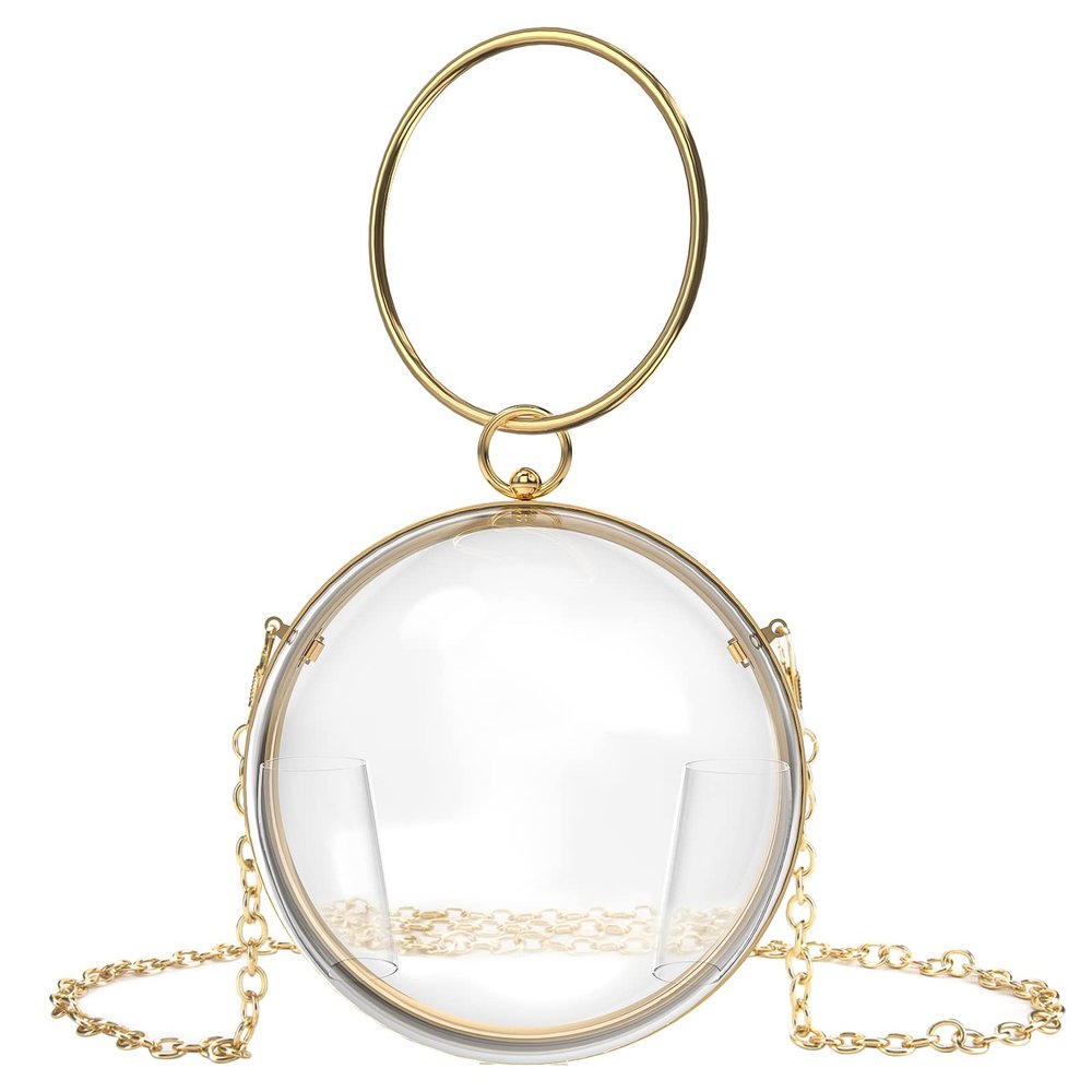 Acrylic Handbag Evening Clutch Bag, Small Round Ball Clear Purse for Women, Transparent Stadium Approved Crossbody Shoulder Bag for School Prom & Concerts (Not Compatible with Phone)