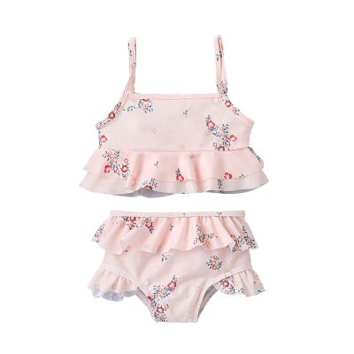 Toddler Baby Girls Bathing Suit Kids Girls Two Piece Swimwear Halter Ruffle Top Bottoms Summer Bikini Swimming Suit Pink