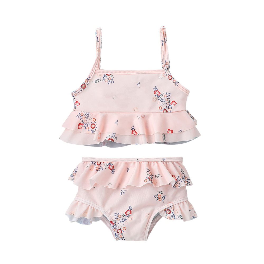 Toddler Baby Girls Bathing Suit Kids Girls Two Piece Swimwear Halter Ruffle Top Bottoms Summer Bikini Swimming Suit Pink