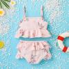 Toddler Baby Girls Bathing Suit Kids Girls Two Piece Swimwear Halter Ruffle Top Bottoms Summer Bikini Swimming Suit Pink view 3