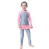 Mommy and Me Swimsuits Rash Guard Bathing Suit Long Sleeve Swim Shirt+Pants + Cap UV Sun Protection Modest Swimwear Burkini Outfit 3PCS Set Gray+Pink 3-4 T view 2