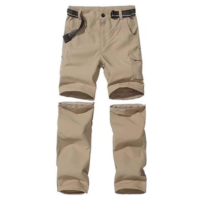 Kids Youth Hiking Cargo Pants, Quick Dry Convertible Zip Off Pants, Outdoor Camping Pants Khaki