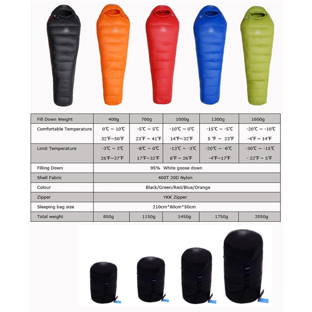 YANaafe Camping Sleeping Bag,Very Warm White Goose Down Filled Adult Mummy Style Sleeping Bag Fit for Winter Thermal 4 Kinds of Thickness Camping Travel (Color : Blue, Size : 850g)