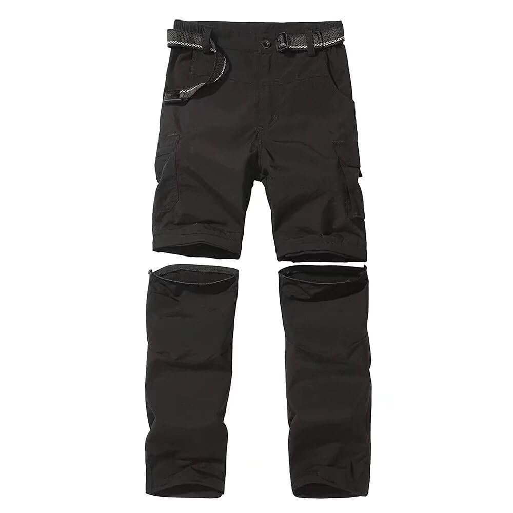 Anyanmoutn Boy's Outdoor Quick Dry Pants Kids' Cargo Pant Casual Hiking Climbing Convertible Trouser Fishing Pants Black