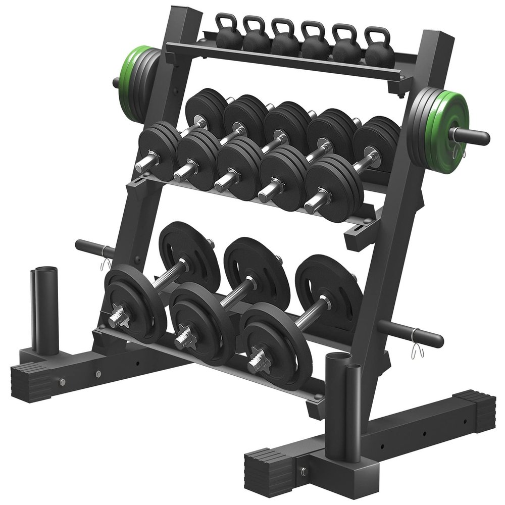 Elevens Dumbbell Rack Fitness 3 Tier Dumbbell Weight Rack Heavy Duty Multifunctional Weight Stand for Home Gym Suitable for Storage of Dumbbell, Weight Plates, and Curl Bar