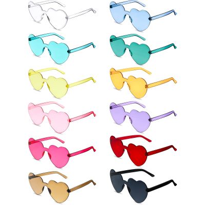 Flutesan 42 Pairs Valentine's Day Heart Shaped Sunglasses Bulk for Women Y2k Trendy Rimless Clear Heart Party Favor Glasses(Multi Colors)