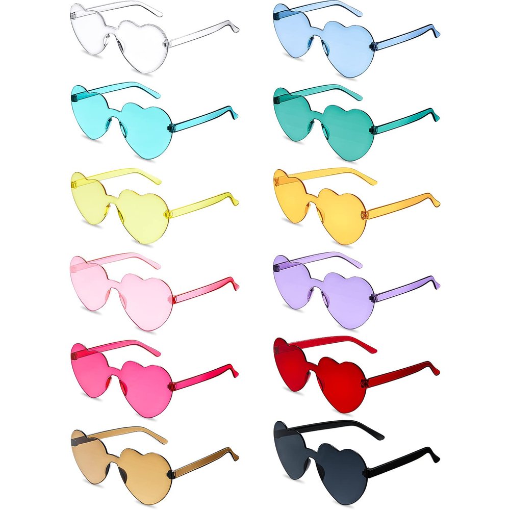 Flutesan 42 Pairs Valentine's Day Heart Shaped Sunglasses Bulk for Women Y2k Trendy Rimless Clear Heart Party Favor Glasses(Multi Colors)