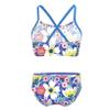QinCiao Big Girls 2PCS Tropical Palm Printed Tankini Swimsuit Flounce Tops with Bikini Bottom Beach wear Bathing Suit Tulip Blue 3-4 view 2