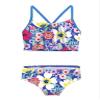 QinCiao Big Girls 2PCS Tropical Palm Printed Tankini Swimsuit Flounce Tops with Bikini Bottom Beach wear Bathing Suit Tulip Blue 3-4 view 3