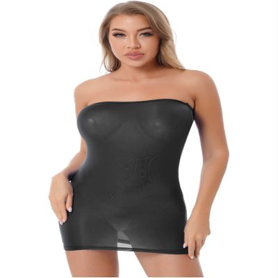 ACSUSS Sexy Women Ice Silk Tight Pencil Cute Dress Smooth Micro Mini Dress Transparent Bandage Dress Black One Size