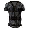 Mens Graphic T-Shirts Vintage Slim Fit V Neck T Shirt Short Sleeve Casual Half Button Fashion Street Pullover Sweatshirt Dark Blue view 1