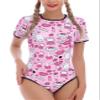 ABAFIP Women's Cute Print Romper Pajama Bodysuit Short Sleeve One Piece Teddy Leotard Top Nightwear Hot Pink Medium view 1