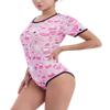 ABAFIP Women's Cute Print Romper Pajama Bodysuit Short Sleeve One Piece Teddy Leotard Top Nightwear Hot Pink Medium view 2