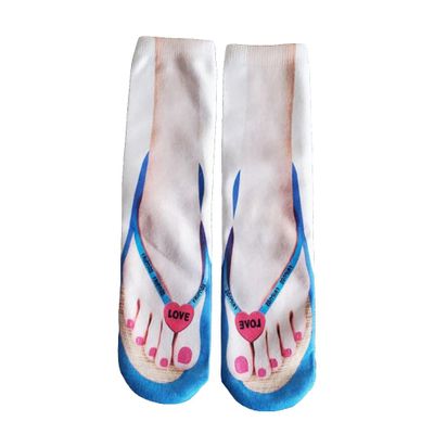 Ryshman 3D Manicure Print Funny Flip Flop Socks Low Cut Ankle Silly Sandal Socks for Women- A Gag Gift (One Size, Blue-30cm, 1 pair)