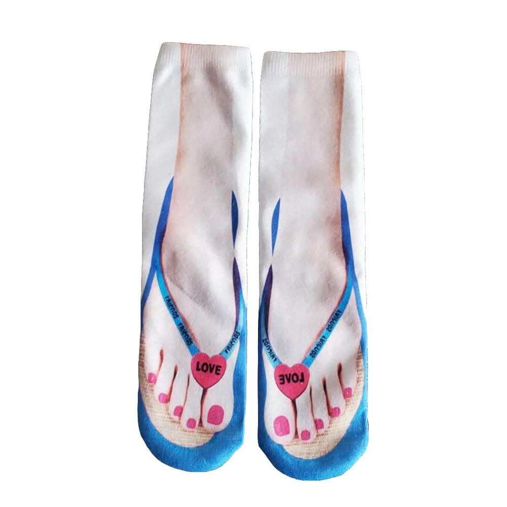 Ryshman 3D Manicure Print Funny Flip Flop Socks Low Cut Ankle Silly Sandal Socks for Women- A Gag Gift (One Size, Blue-30cm, 1 pair)
