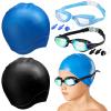 4 Pack Swim Caps for Kids Swimming Cap and Goggles for Boys Girls Silicone Swim Bath Hats with Ear Plugs Nose Clip for Short Long Hair Age 8-15 Youth(Black, Blue) view 1