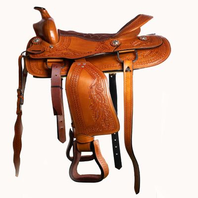 Hulara Western Saddle Tooled Genuine Leather Horse Saddle Carved Comfy Seat Size 14 Inch to 18 Inch Western Saddle for Horses Barrel Racing Saddle