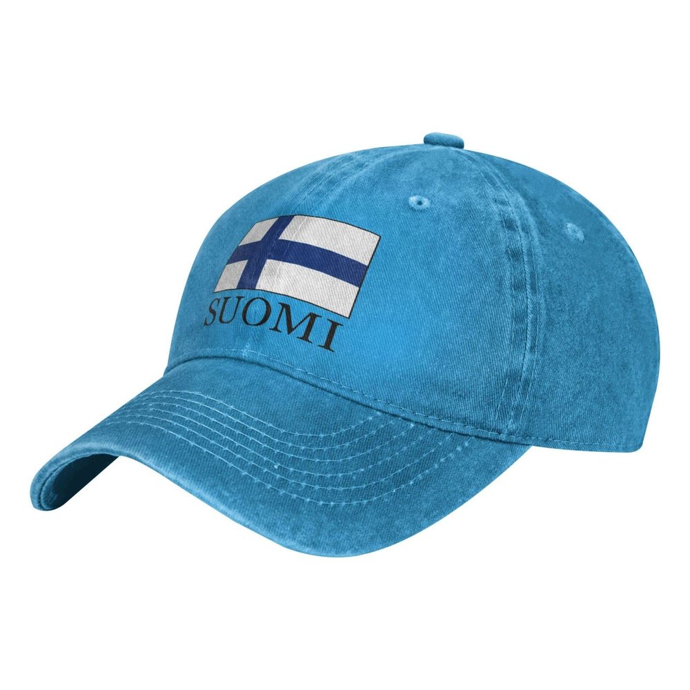 AHMOVOMAH Finland Denim Hats for Mens Womens Baseball Caps Casquette Blue