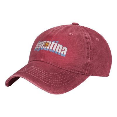 Argentina Flag Denim Hats for Mens Womens Baseball Caps Casquette Red