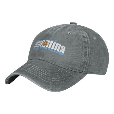 AHMOVOMAH Argentina Flag Denim Hats for Mens Womens Baseball Caps Casquette Gray