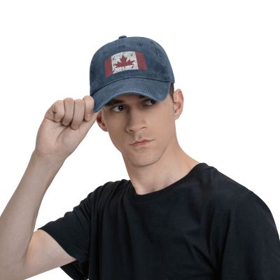 AHMOVOMAH Canada Flag Denim Hats for Mens Womens Baseball Caps Casquette Navy