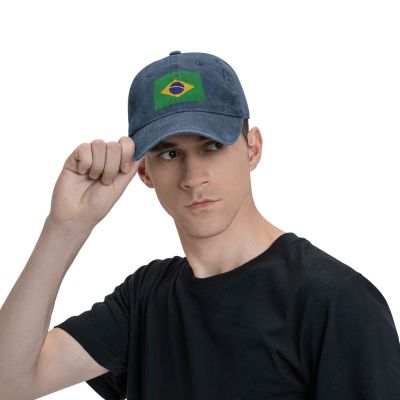AHMOVOMAH Brazil Flag of Brasil Denim Hats for Mens Womens Baseball Caps Casquette Navy