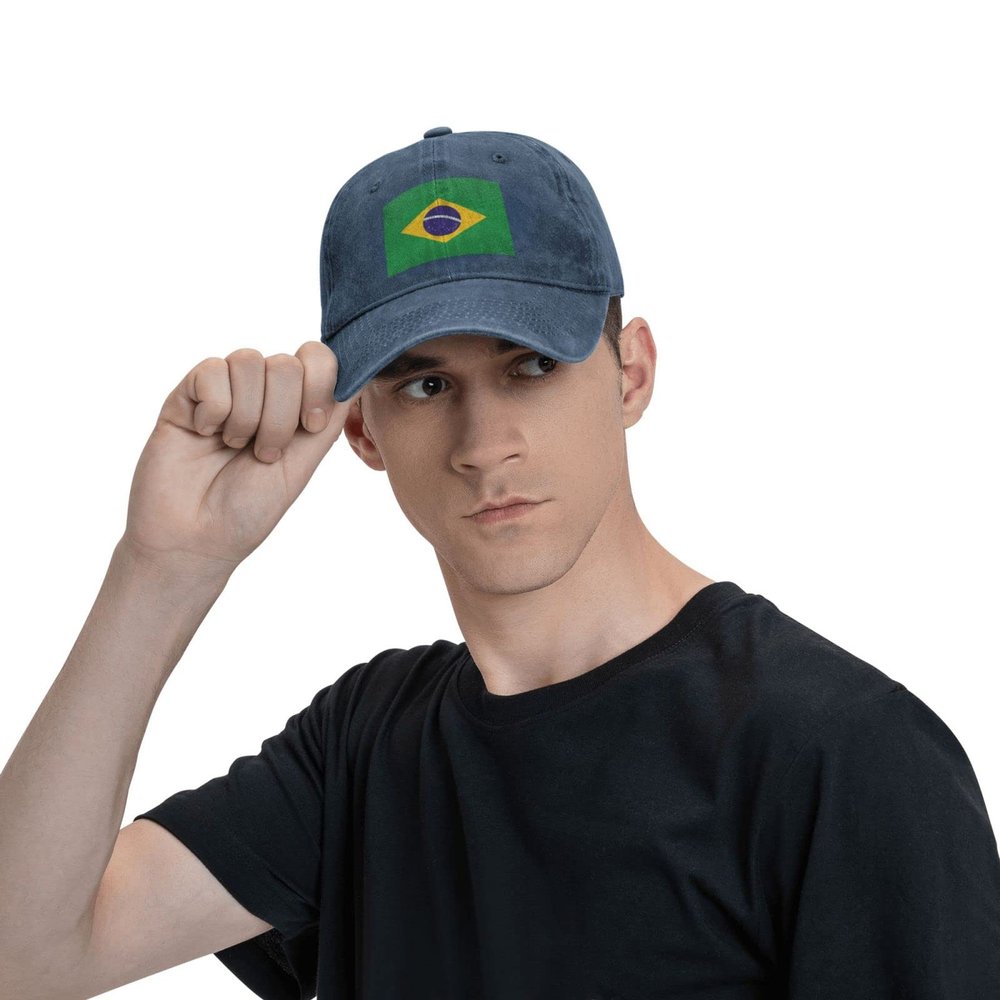 AHMOVOMAH Brazil Flag of Brasil Denim Hats for Mens Womens Baseball Caps Casquette Navy