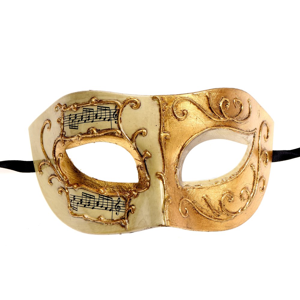 ILOVEMASKS White & Gold Musical Mardi Gras Venetian Style Costume Mask Party Prom Masquerade, Mens Colombina Half Face Eye Mask Venice Carnival Festival Ball Mask Cosplay